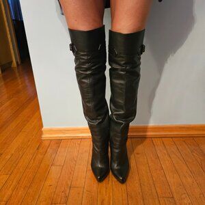 Elevate Your Style with Gianmarco Lorenzo OTK Black Leather Stiletto Boots